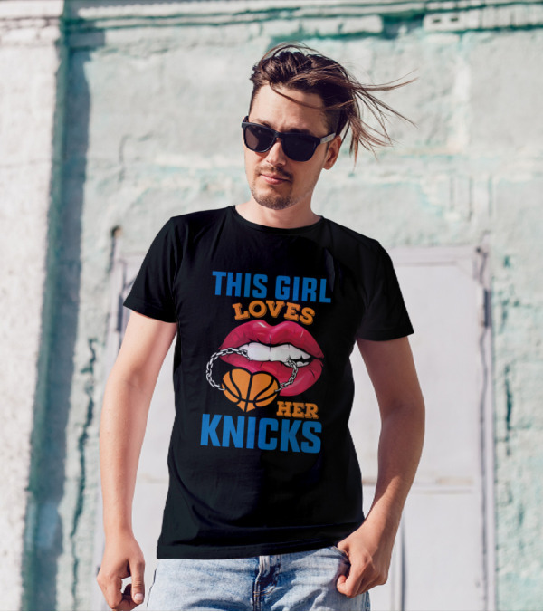 This Girl Loves Her Knicks Basketball With Lip Bite And Basketball Chain T-Shirt