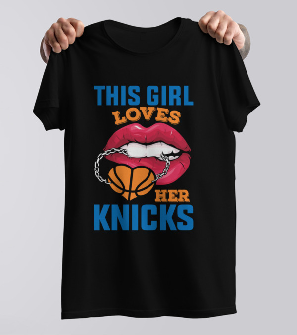 This Girl Loves Her Knicks Basketball With Lip Bite And Basketball Chain T-Shirt