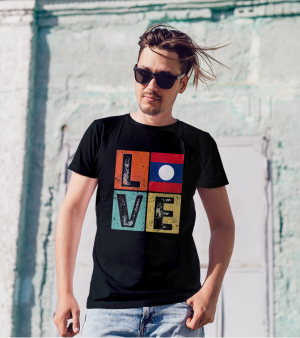 Vintage Retro Love Laos Flag Laotian Pride T-Shirt