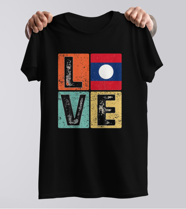 Vintage Retro Love Laos Flag Laotian Pride T-Shirt