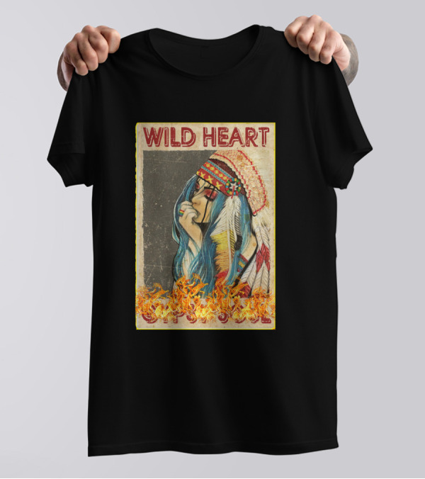 Wild Heart Gypsy Soul Headdress Illustration Flames T-Shirt