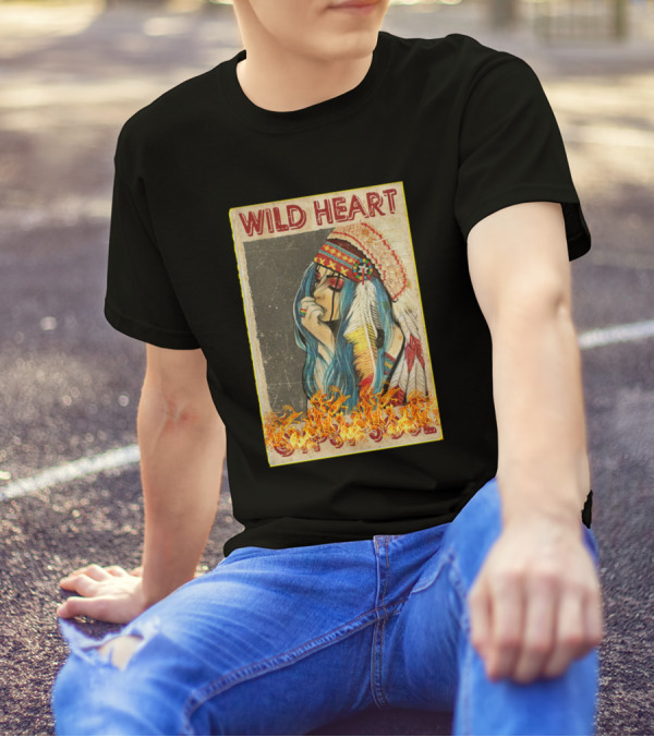 Wild Heart Gypsy Soul Headdress Illustration Flames T-Shirt