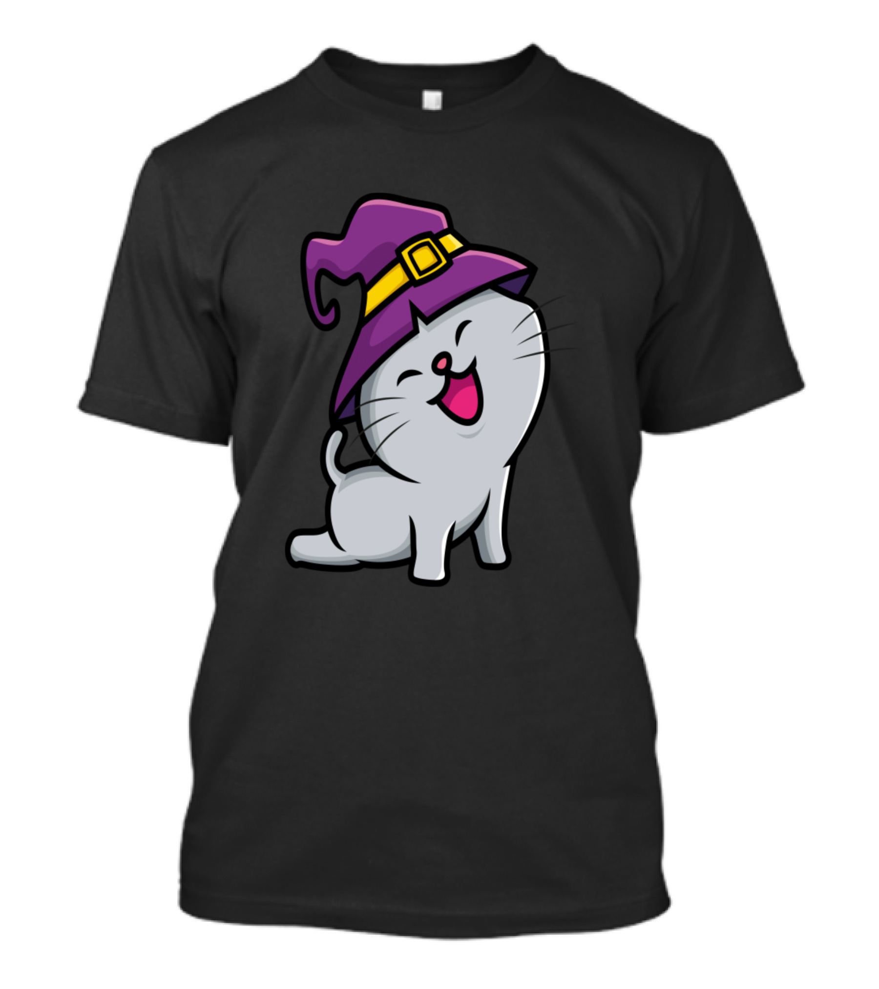 Wizzard Cat With Purple Wizard Hat And Happy Expression T-Shirt