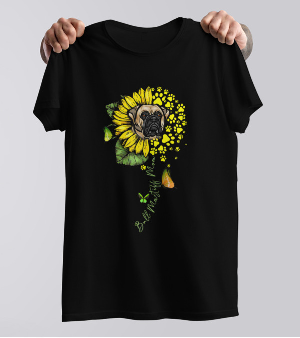 Bullmastiff Mom Sunflower Butterfly T-Shirt
