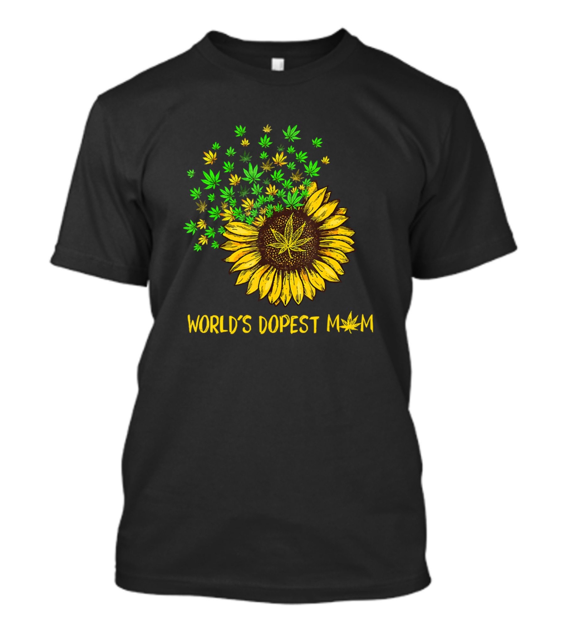 World's Dopest Mom Sunflower Cannabis Leaf T-Shirt