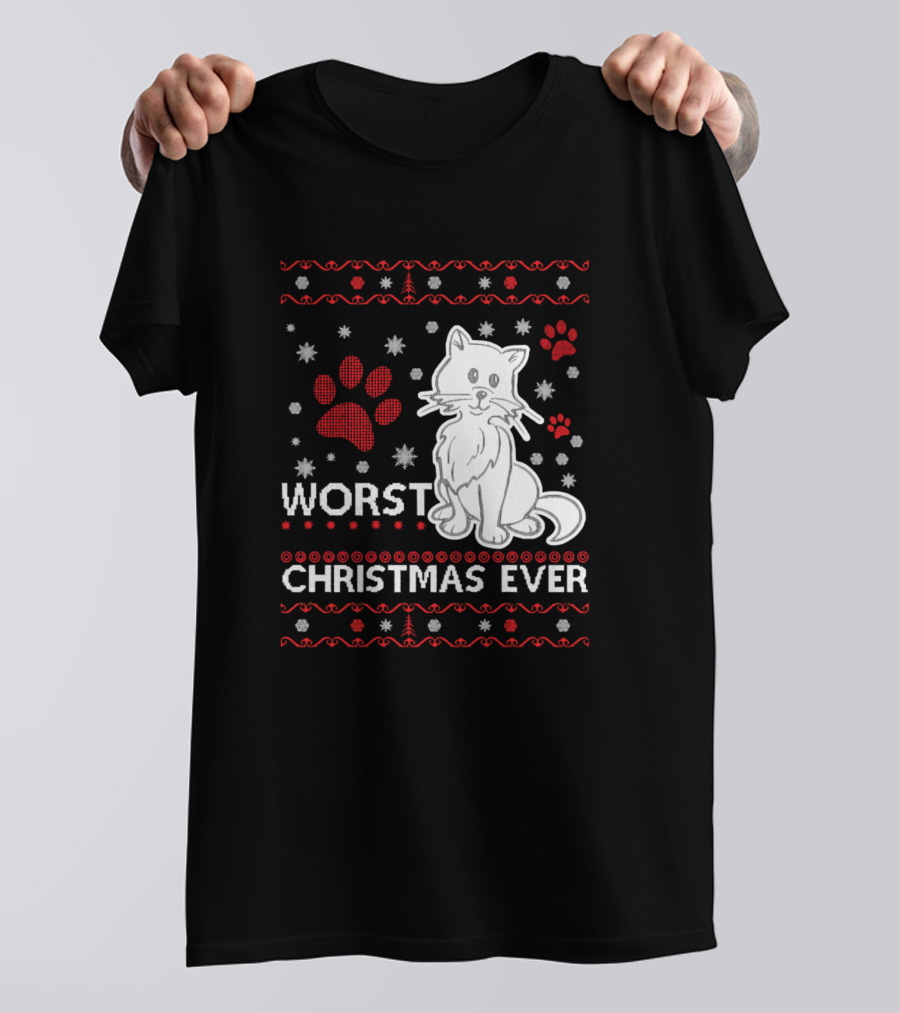 Worst Christmas Ever Cat Paw Print Holiday T-Shirt
