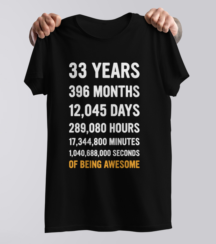 33 Years 396 Months 12,045 Days Of Being Awesome 33Rd Birthday Countdown T-Shirt