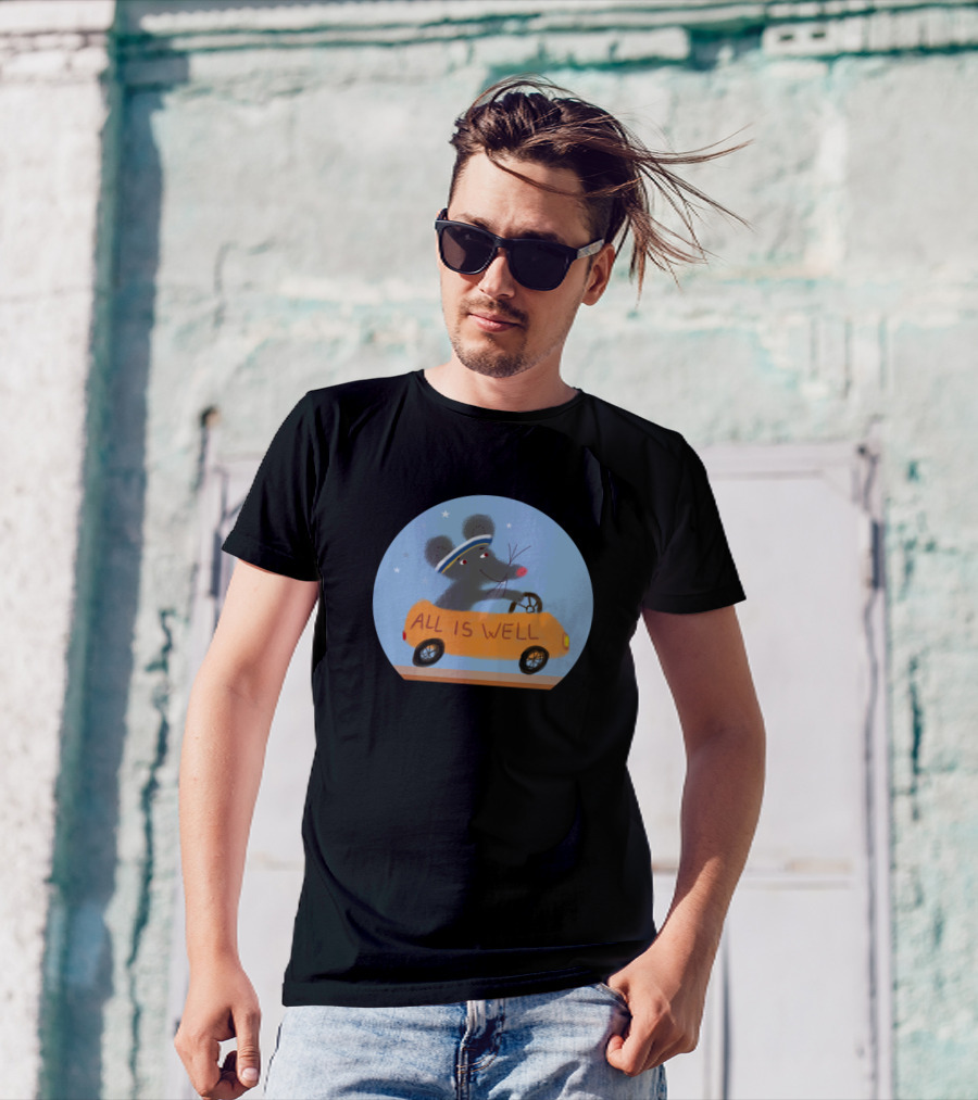 All Is Well Mouse Driving Car In Starry Night Circle T-Shirt