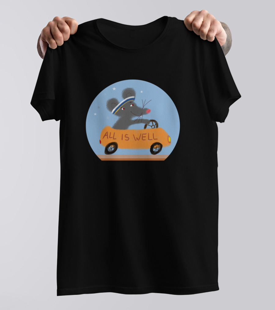 All Is Well Mouse Driving Car In Starry Night Circle T-Shirt