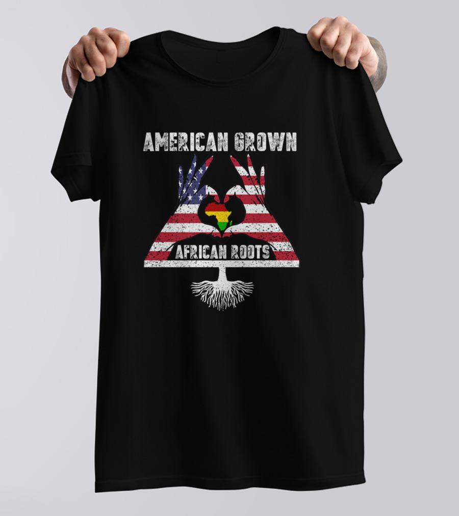 American Grown African Roots Flag Heart Africa Pride T-Shirt