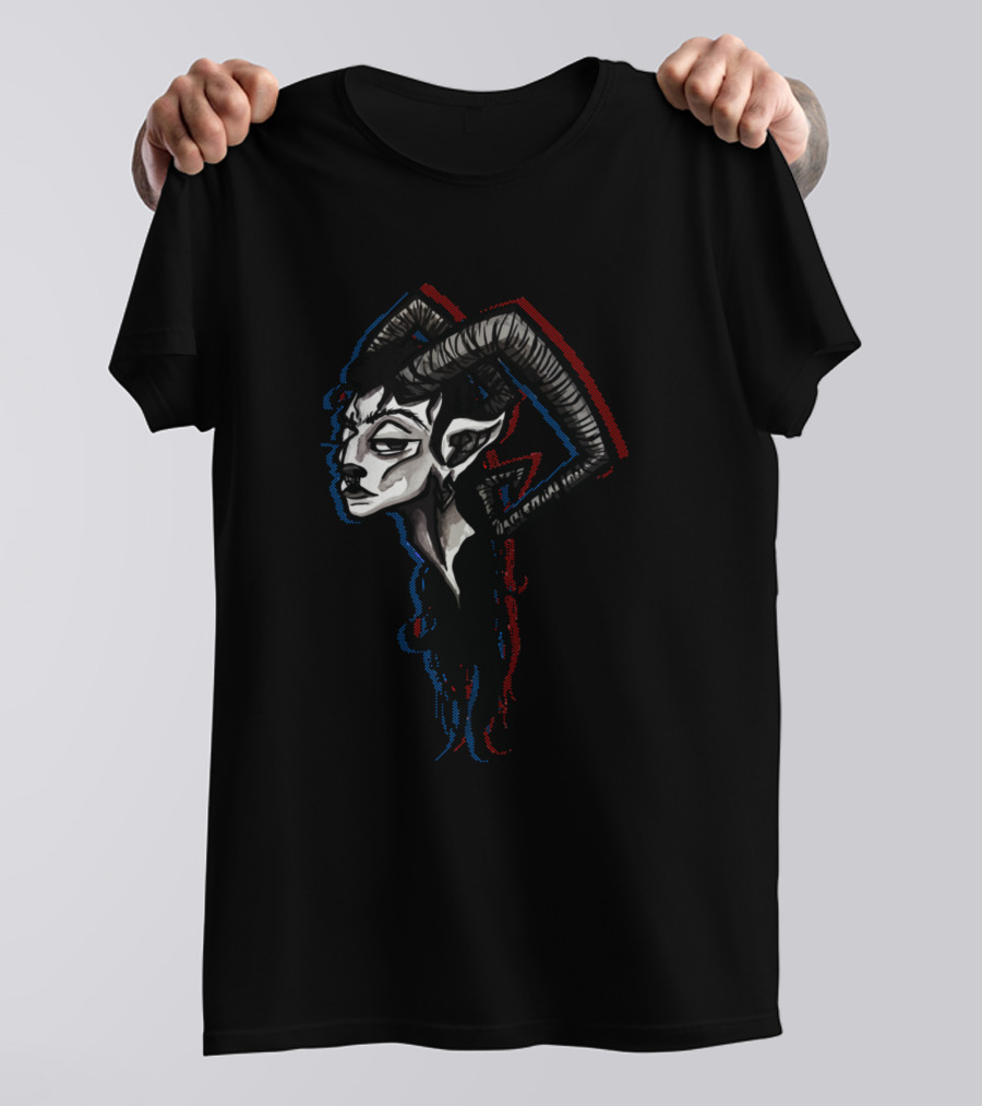 Angular Faun Shadowed Mythical Horned Creature T-Shirt