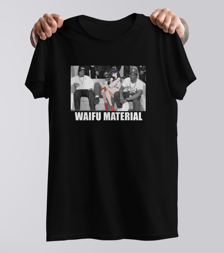 Anime X Real Life Waifu Material Black And White Image With Characters On Couch T-Shirt
