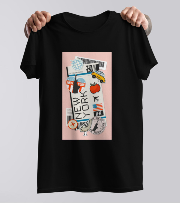 New York JFK Boarding Pass Sticker Icons T-Shirt