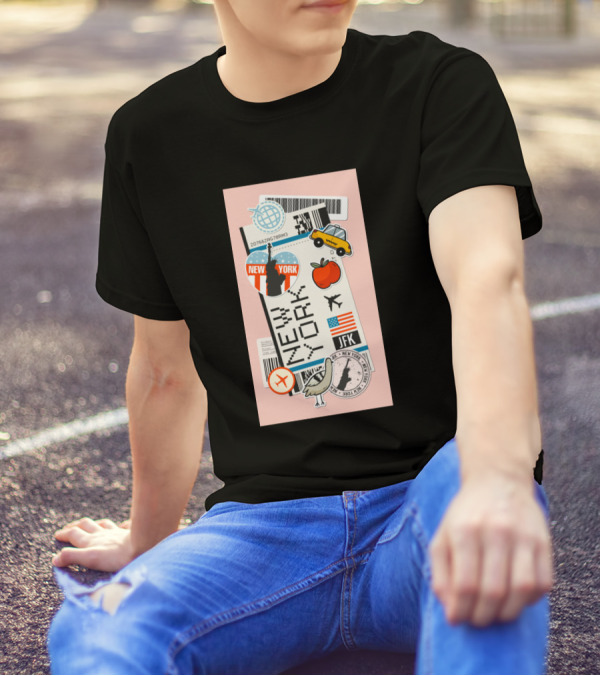 New York JFK Boarding Pass Sticker Icons T-Shirt