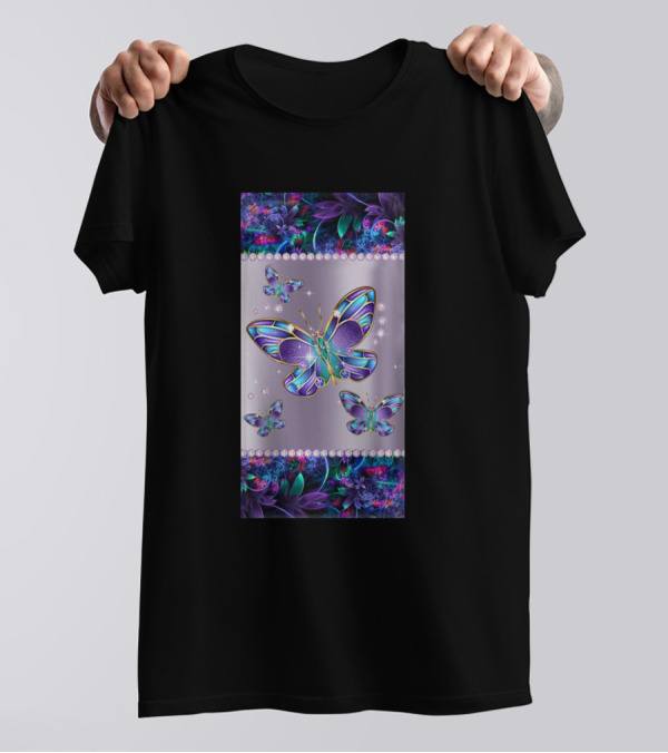 Butterfly Diamond Love Flowers Metal T-Shirt