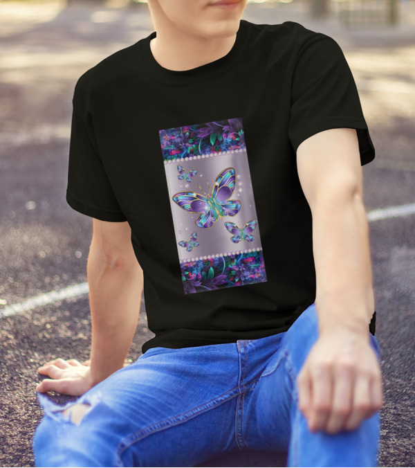 Butterfly Diamond Love Flowers Metal T-Shirt
