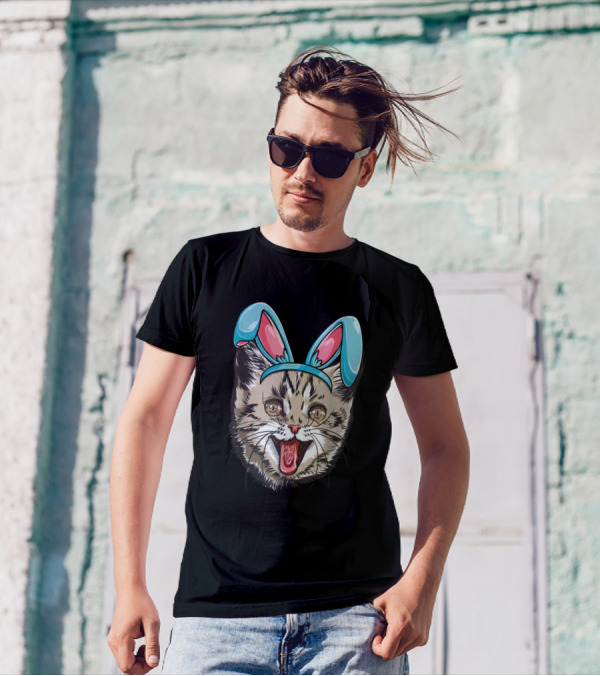 Cat Wearing Easter Bunny Ears Kitten Women Girl T-Shirt