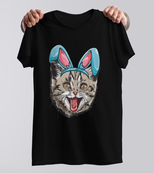 Cat Wearing Easter Bunny Ears Kitten Women Girl T-Shirt
