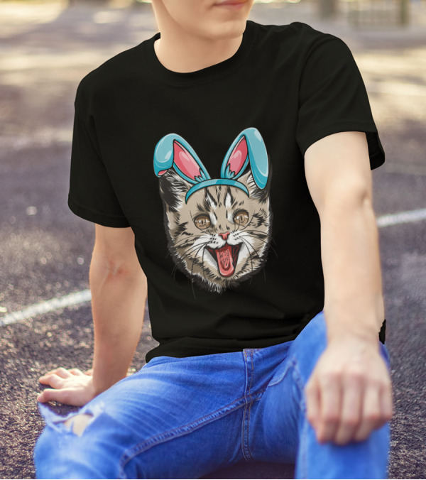 Cat Wearing Easter Bunny Ears Kitten Women Girl T-Shirt