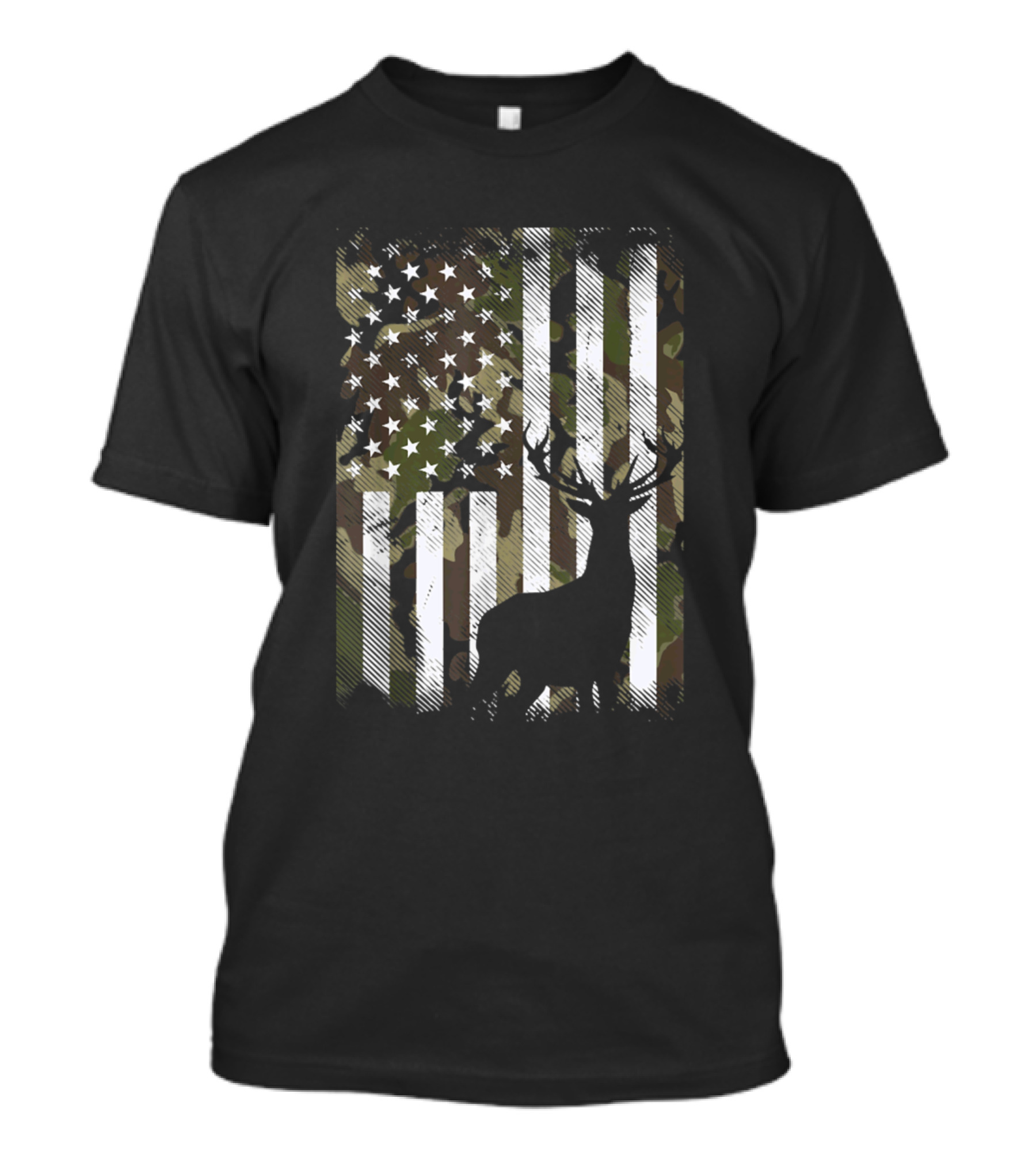 American Flag Camo Print With Deer T-Shirt