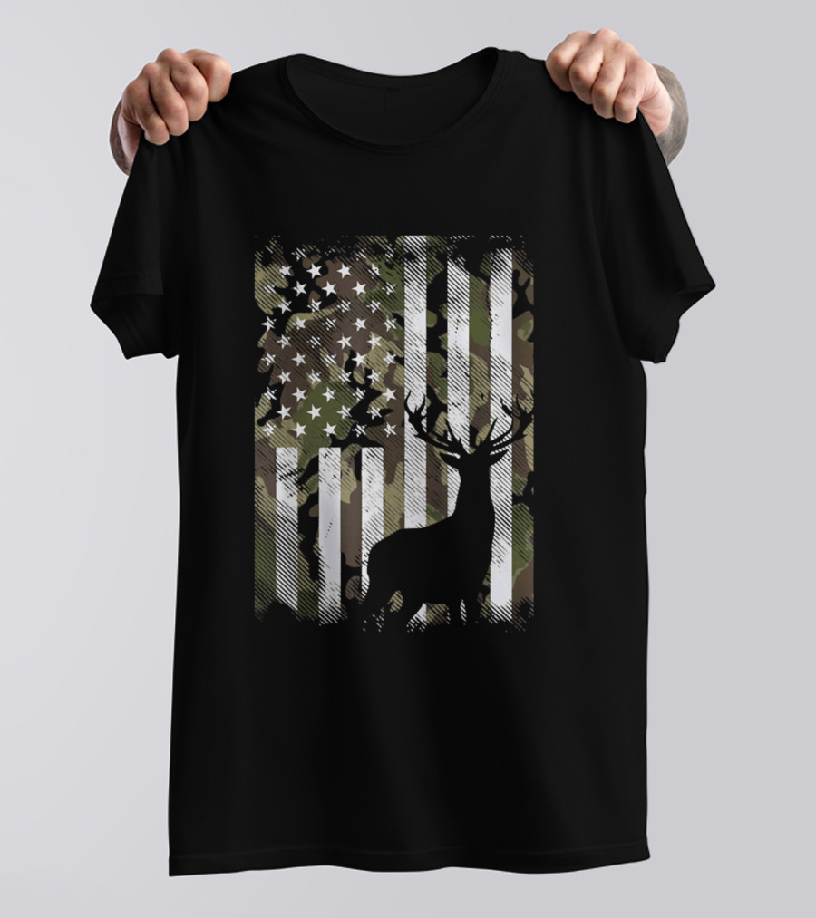 American Flag Camo Print With Deer T-Shirt