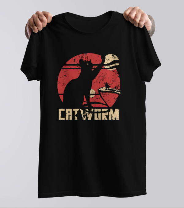 Catworm Retro Sunset Surfing T-Shirt