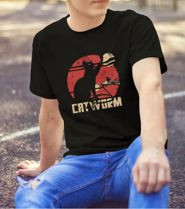 Catworm Retro Sunset Surfing T-Shirt