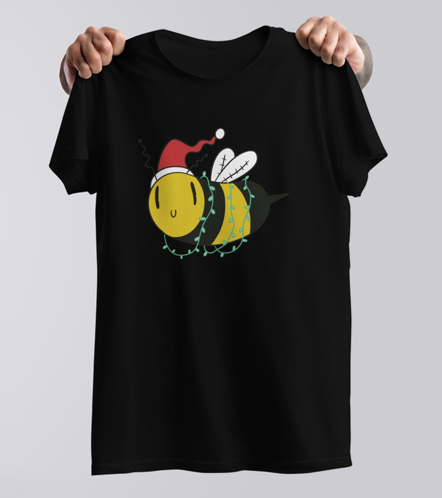 Christmas Bee Santa Hat Lights T-Shirt