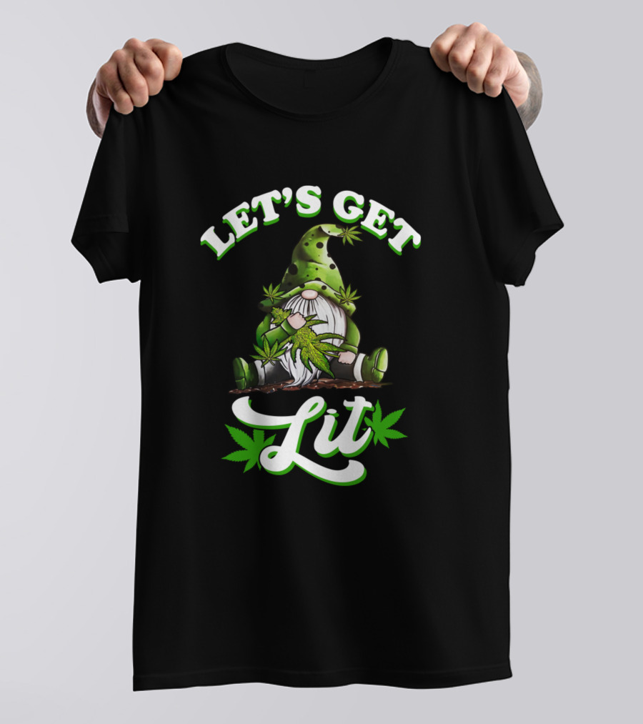 LET'S GET LIT Christmas Gnome Weed Green Cannabis Gnome T-Shirt