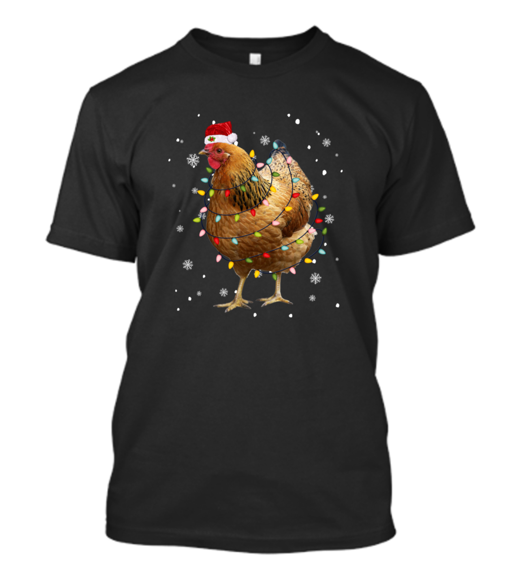 Christmas Lights Chicken Santa Holiday Festive Snowflake T-Shirt