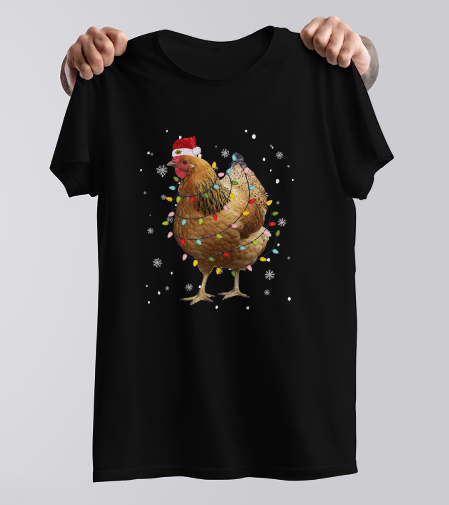 Christmas Lights Chicken Santa Holiday Festive Snowflake T-Shirt