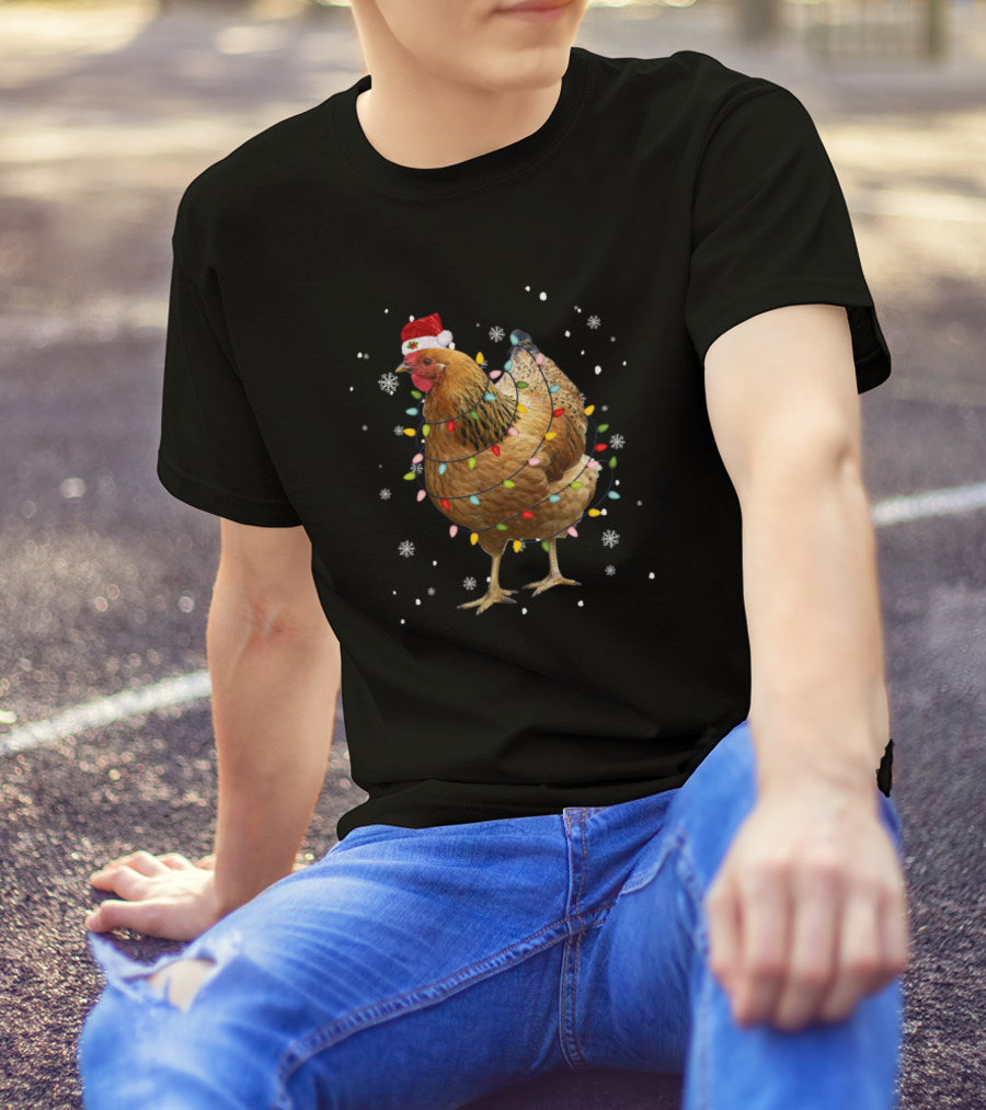 Christmas Lights Chicken Santa Holiday Festive Snowflake T-Shirt