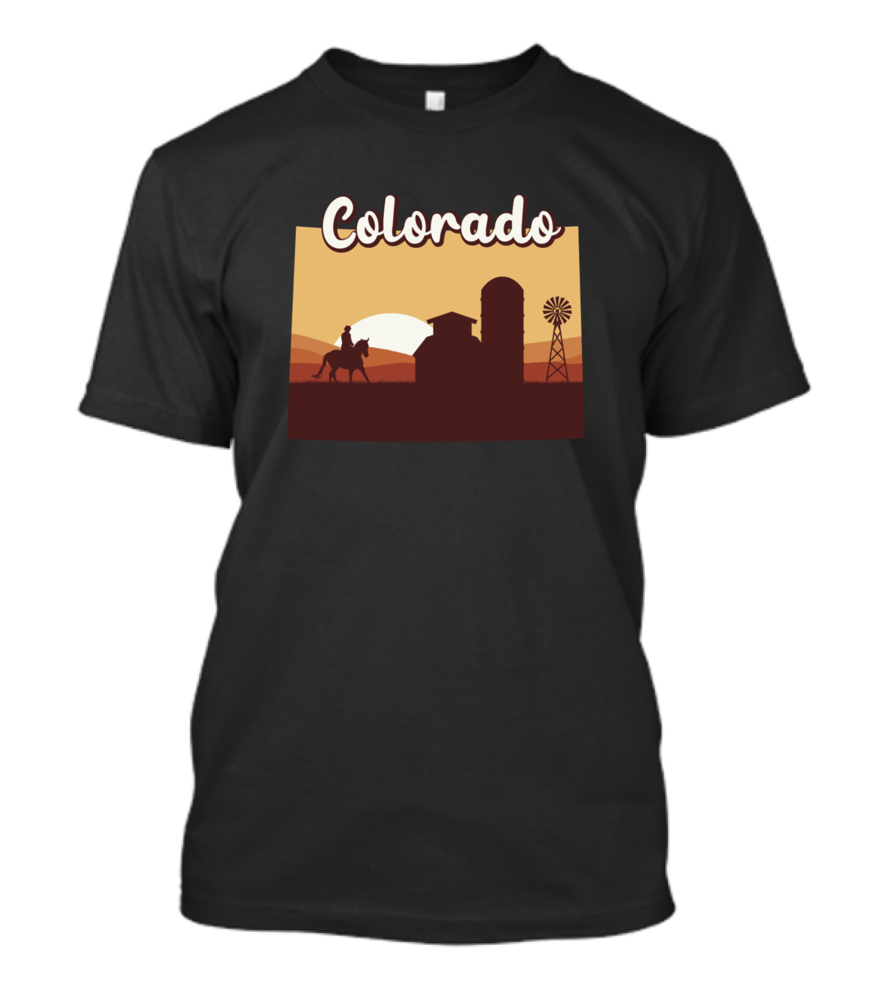 Colorado Cowboy Horse Riding Barn And Windmill Scene T-Shirt