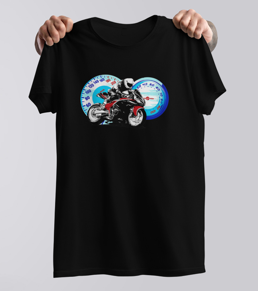 Vintage Motorcycle Rider Racing With Speedometers T-Shirt
