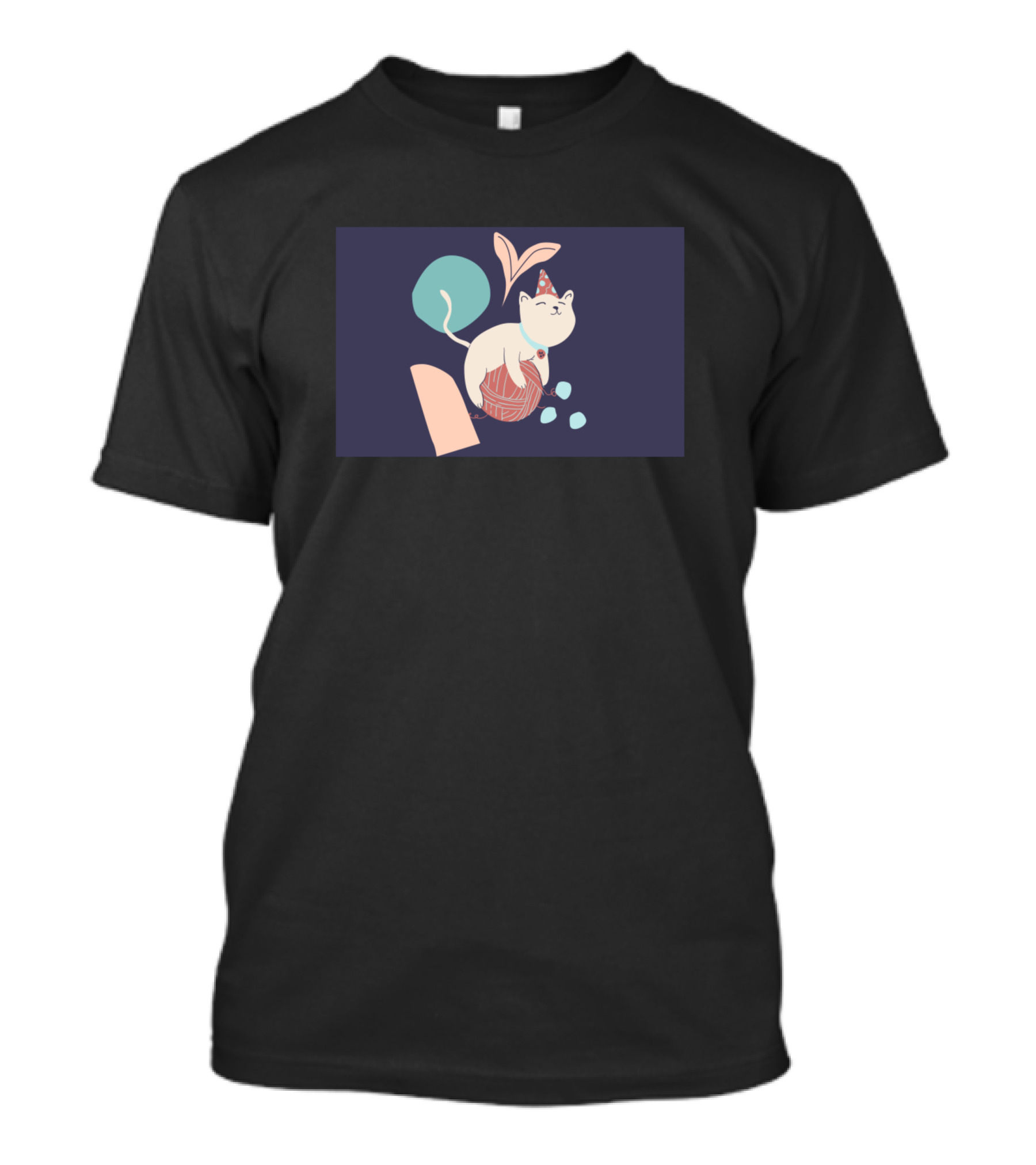 Cute Cat Playing With Yarn And Leaves T-Shirt