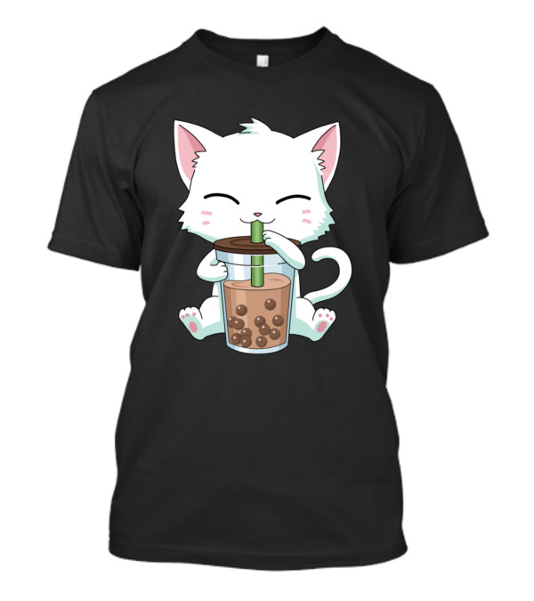 Kawaii Cat With Bubble Tea Boba Milk Anime T-Shirt