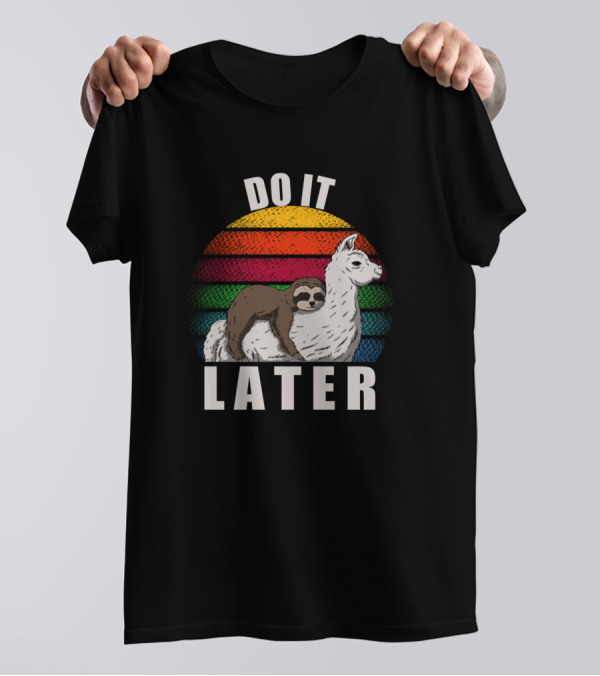 Do It Later Llama Sloth Retro Sunset T-Shirt