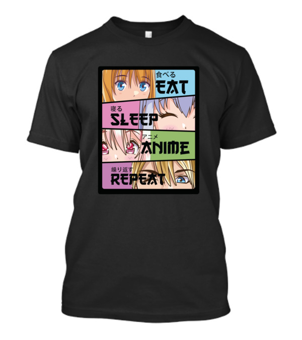 Eat Sleep Anime Repeat Kawaii Manga Cute Faces T-Shirt