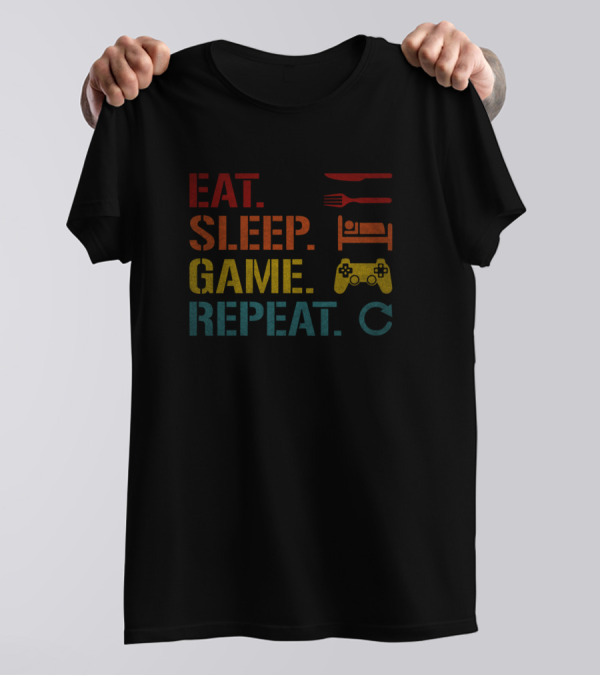 Eat Sleep Game Repeat Gamers Routine With Controller And Icons T-Shirt