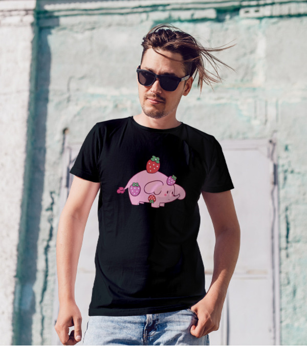 Elephant With Strawberry Playful Cute Happy Fun T-Shirt