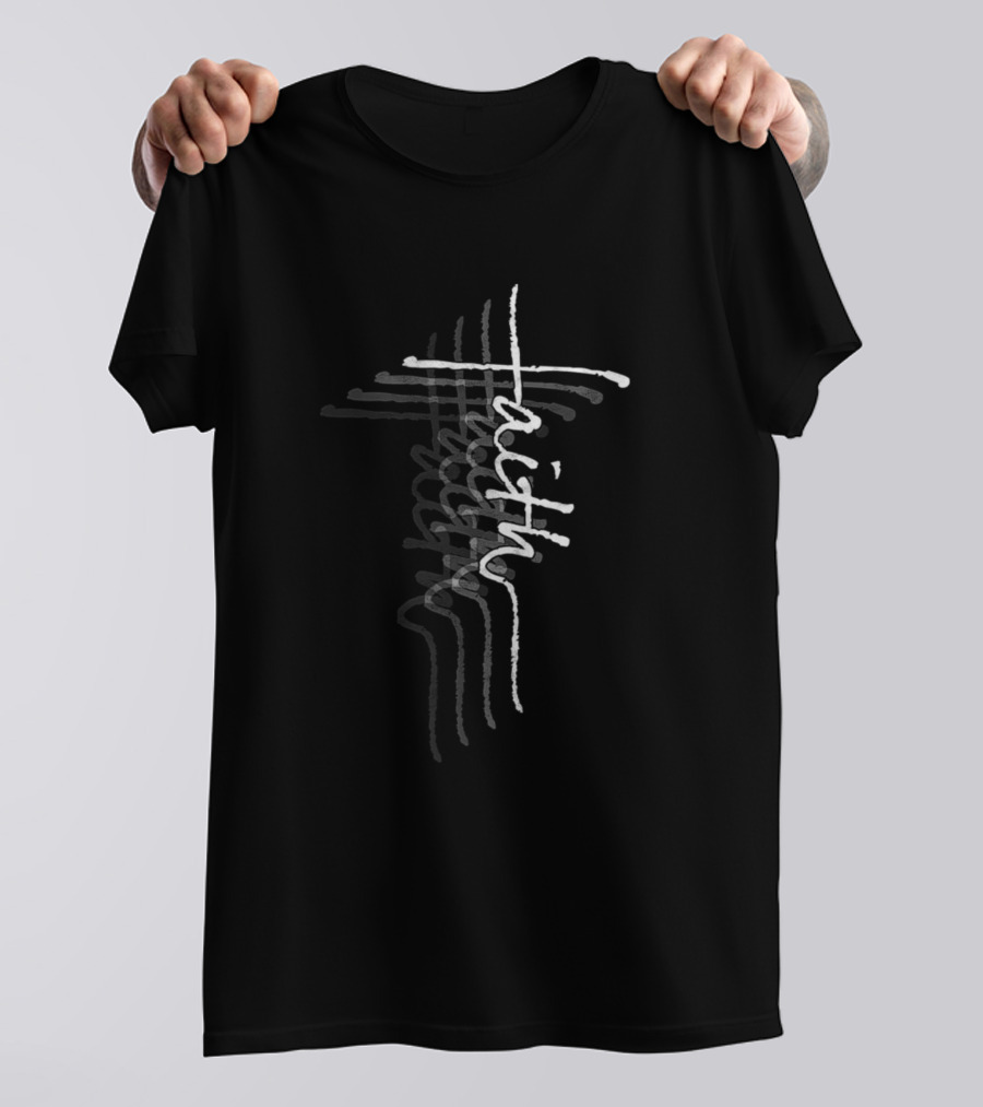 Faith Cross Jesus Christ Prayer Christian Crucifix Reflective Typography T-Shirt