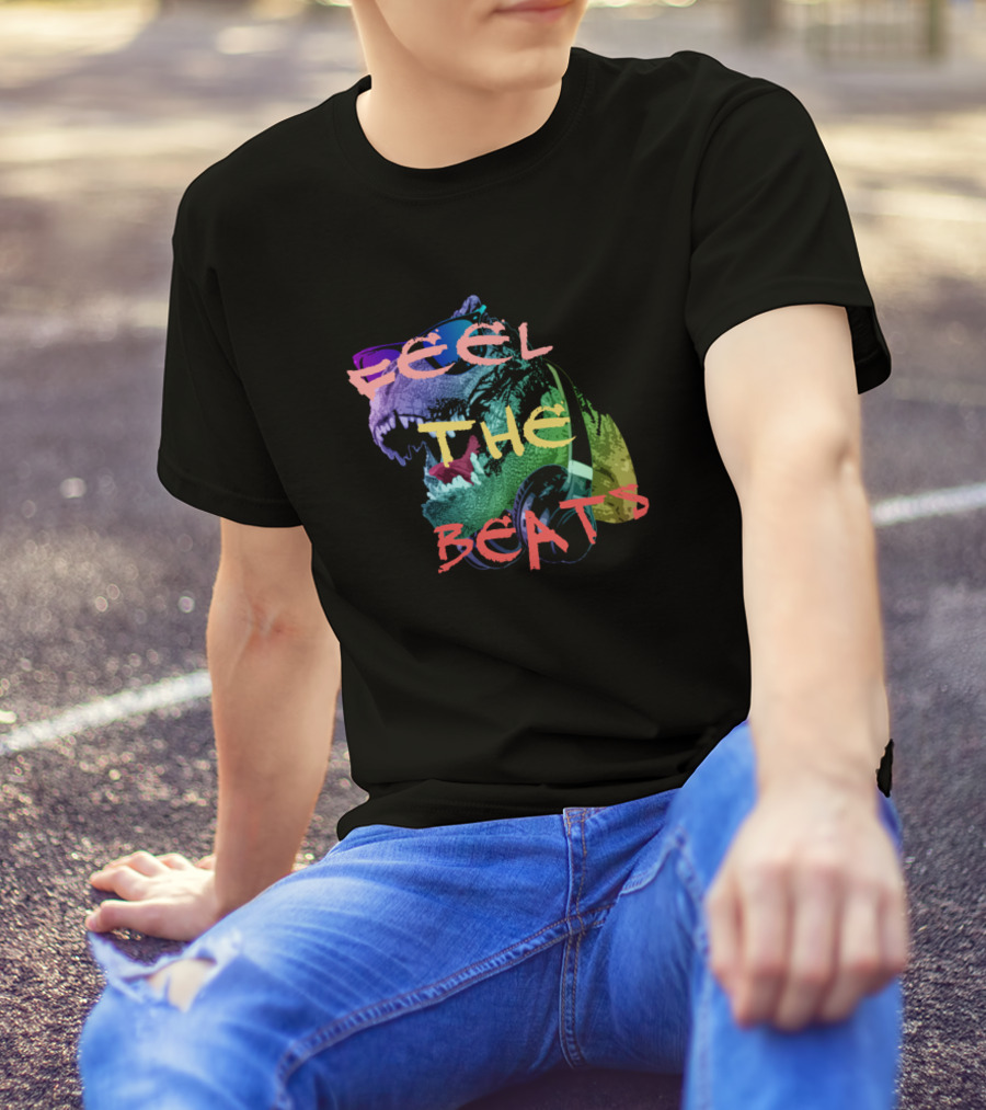 Feel The Beats Vibrant Colorful Bear With Headphones T-Shirt
