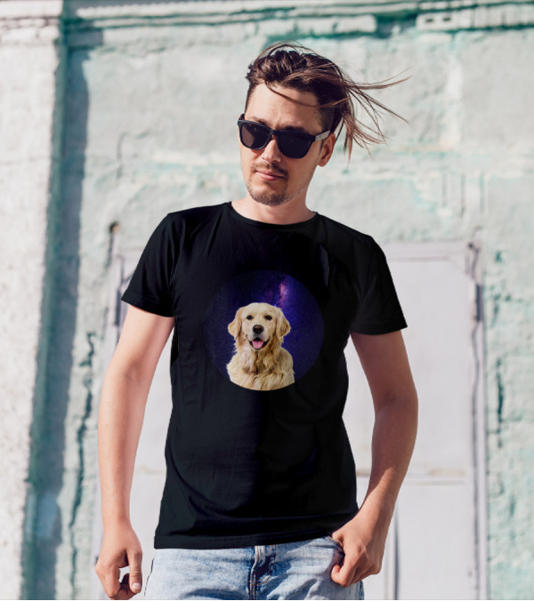 Golden Retriever Face In Galaxy Lovers T-Shirt