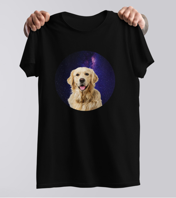 Golden Retriever Face In Galaxy Lovers T-Shirt