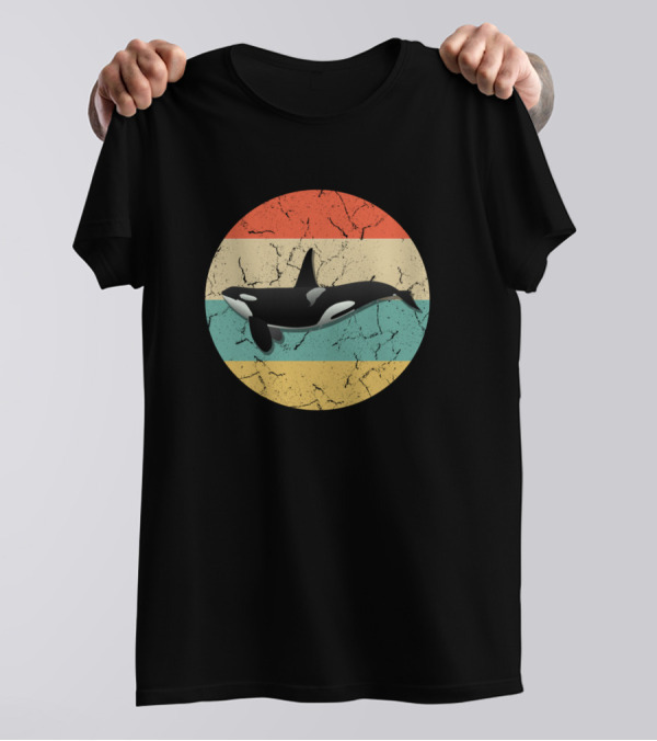 Funny Vintage Orca Lovers Family Killer Whale Retro Stripes T-Shirt