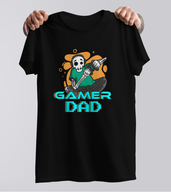 Gamer Dad Skeleton With Headphones And Controller T-Shirt