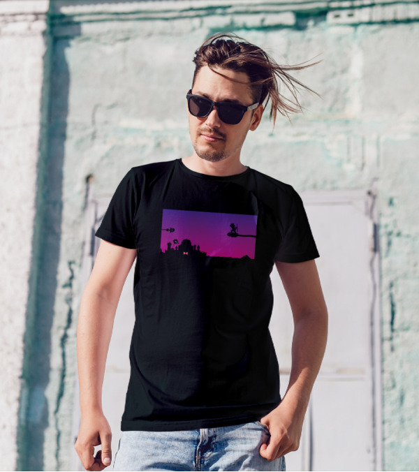 Goku Vs Red Silhouette Battle At Sunset Urban Skyline T-Shirt