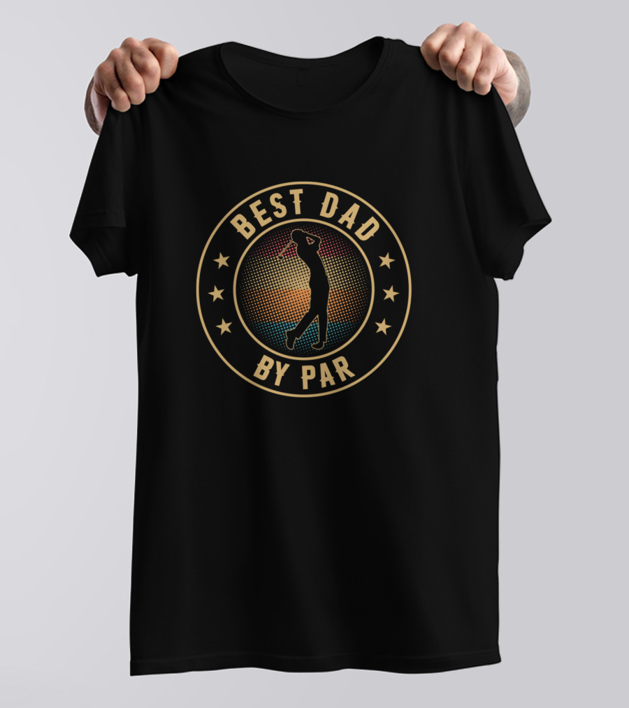 Best Dad By Par Golfer Funny Retro Sunset T-Shirt