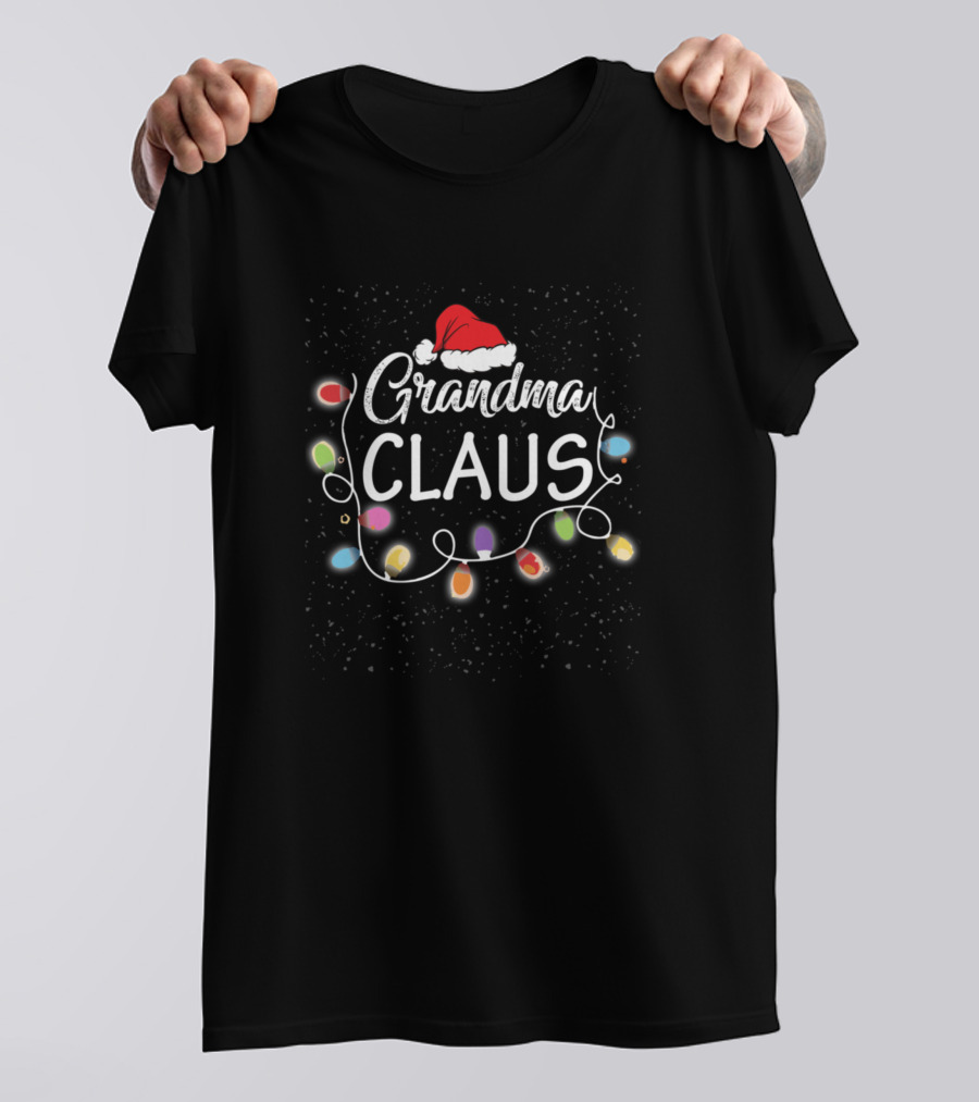 Grandma Claus Christmas Santa Hat Xmas Lights T-Shirt