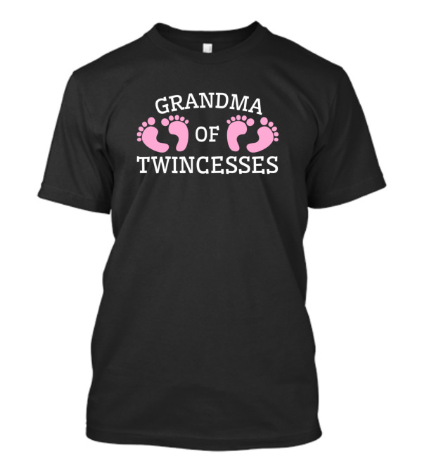Grandma Of Twincesses With Pink Baby Footprints T-Shirt